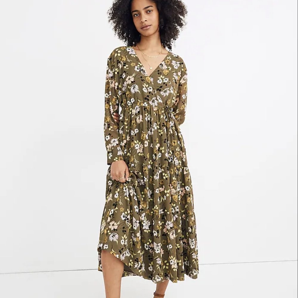 Madewell Cinch-Waist Tiered Midi Dress in Wildblooms Size XXS